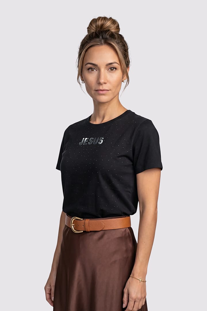 Camiseta Oversized Jesus Em Espelhado - Feminino