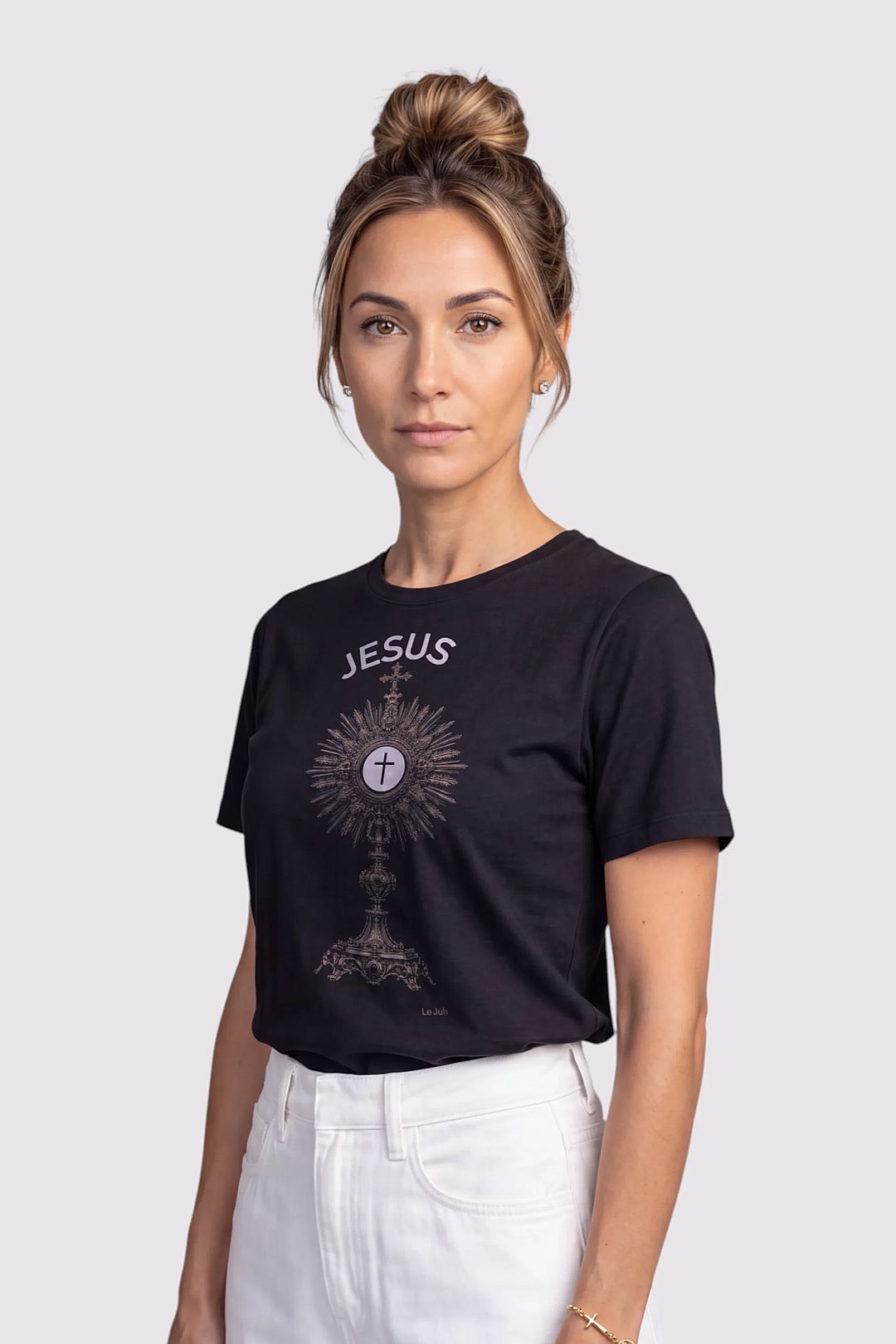 Camiseta Oversized Jesus Neon Preto - Feminino